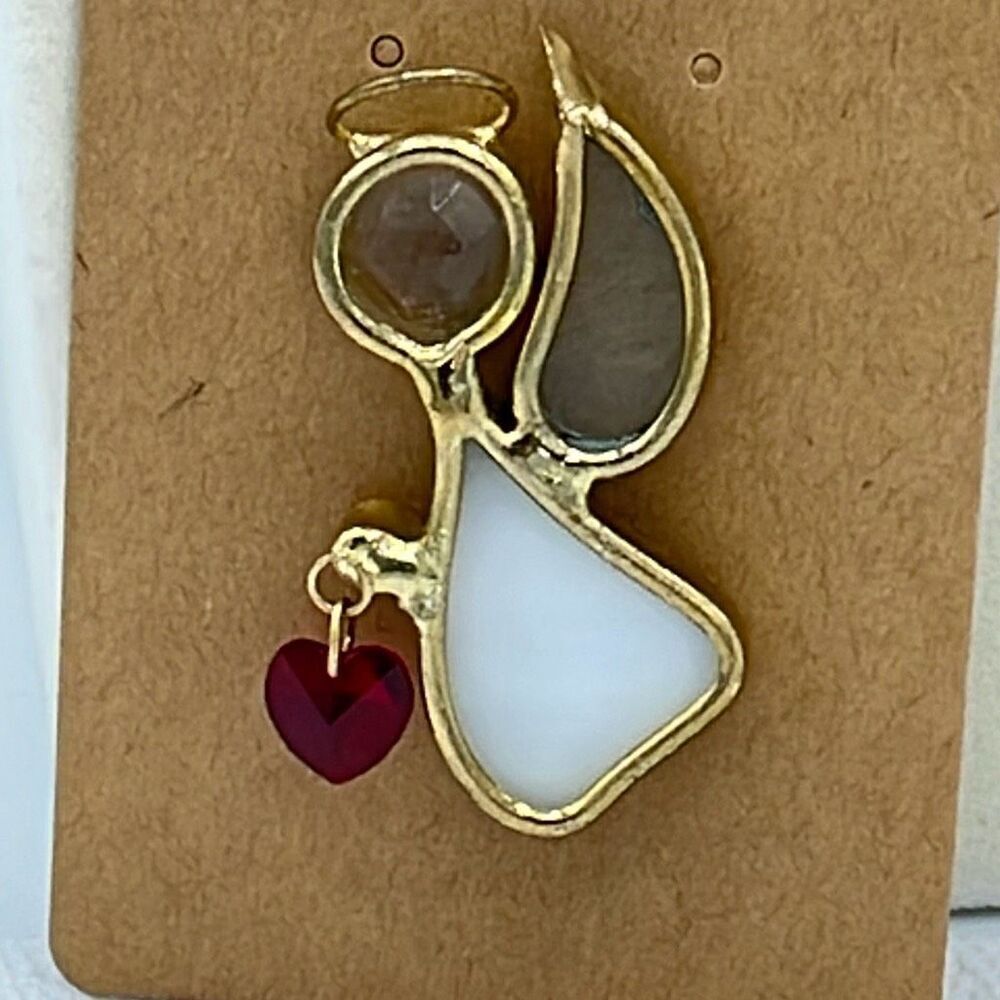 Vintage Art to wear stain glass Angel brooch